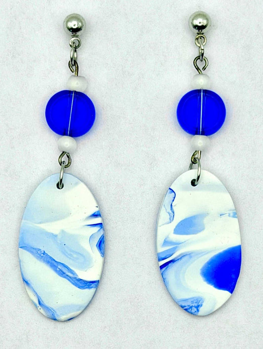 Blue and White Marbled Geometric Dangle Earrings - Stella Luca Creations