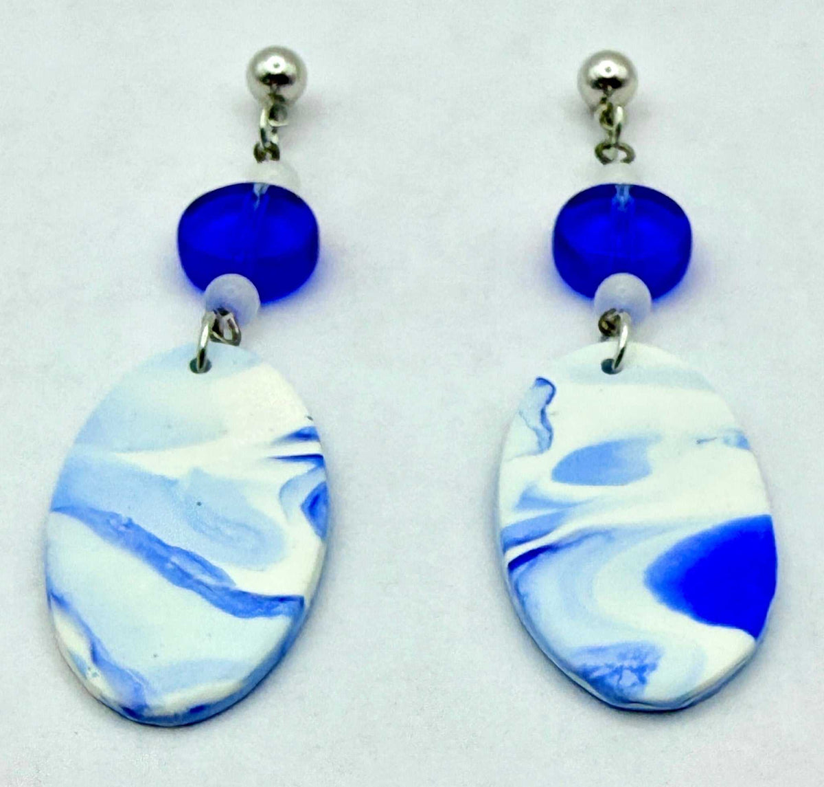 Blue and White Marbled Geometric Dangle Earrings - Stella Luca Creations