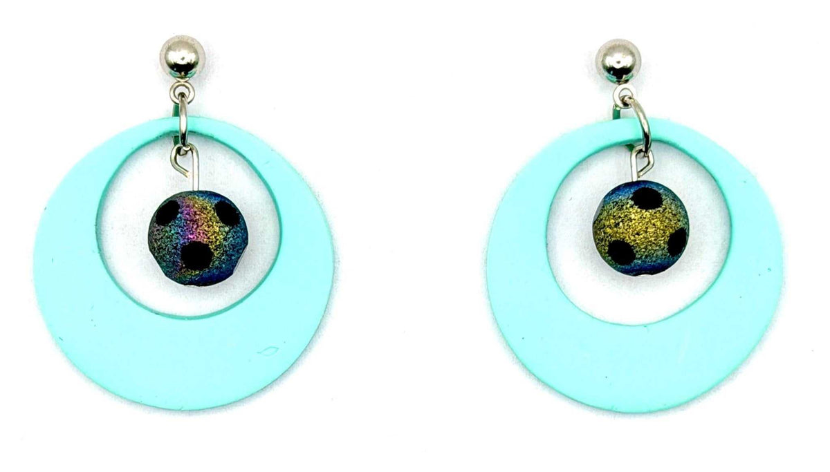 Aqua Iridescent Geometric Dangle Earrings - Stella Luca Creations
