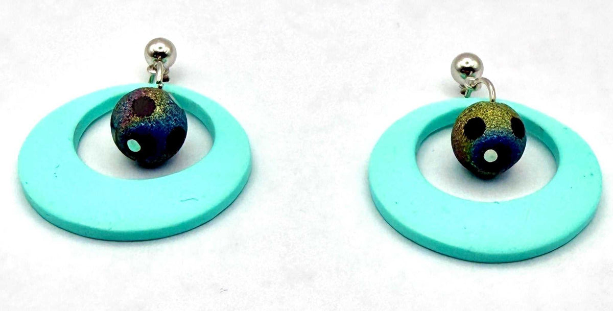 Aqua Iridescent Geometric Dangle Earrings - Stella Luca Creations