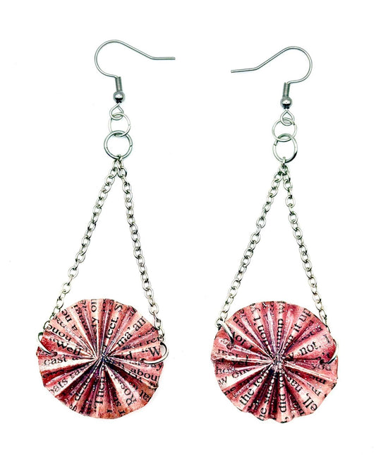 Pink Upcycled Book Page Chain Statement Earrings - Stella Luca Creations