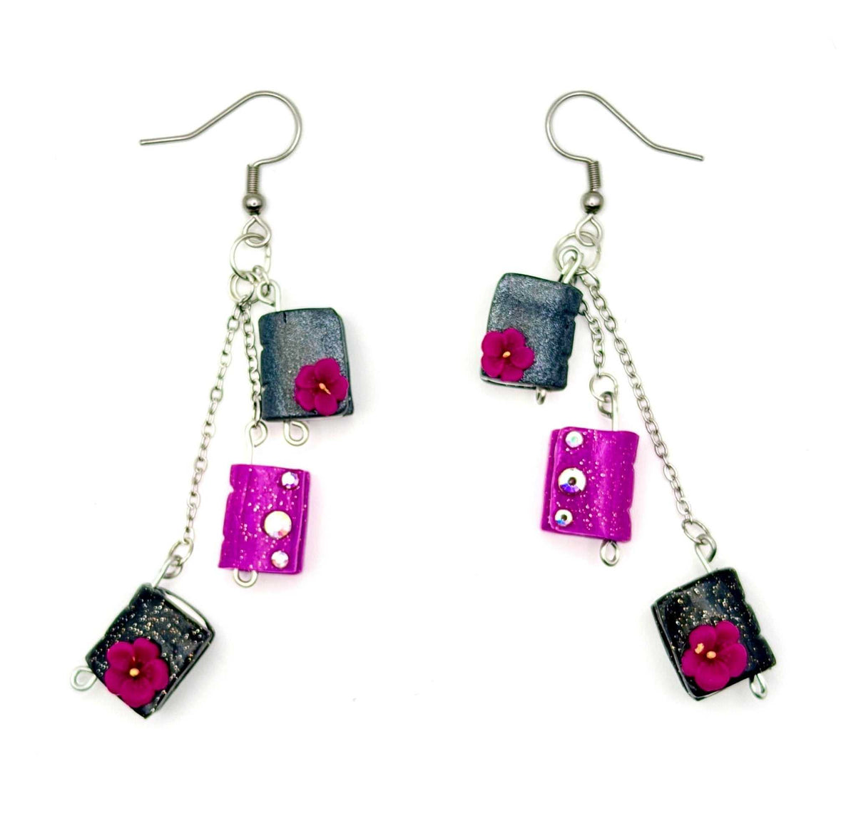 Miniature Book Flower Dangle Earrings - Stella Luca Creations