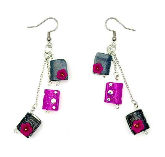 Miniature Book Flower Dangle Earrings - Stella Luca Creations