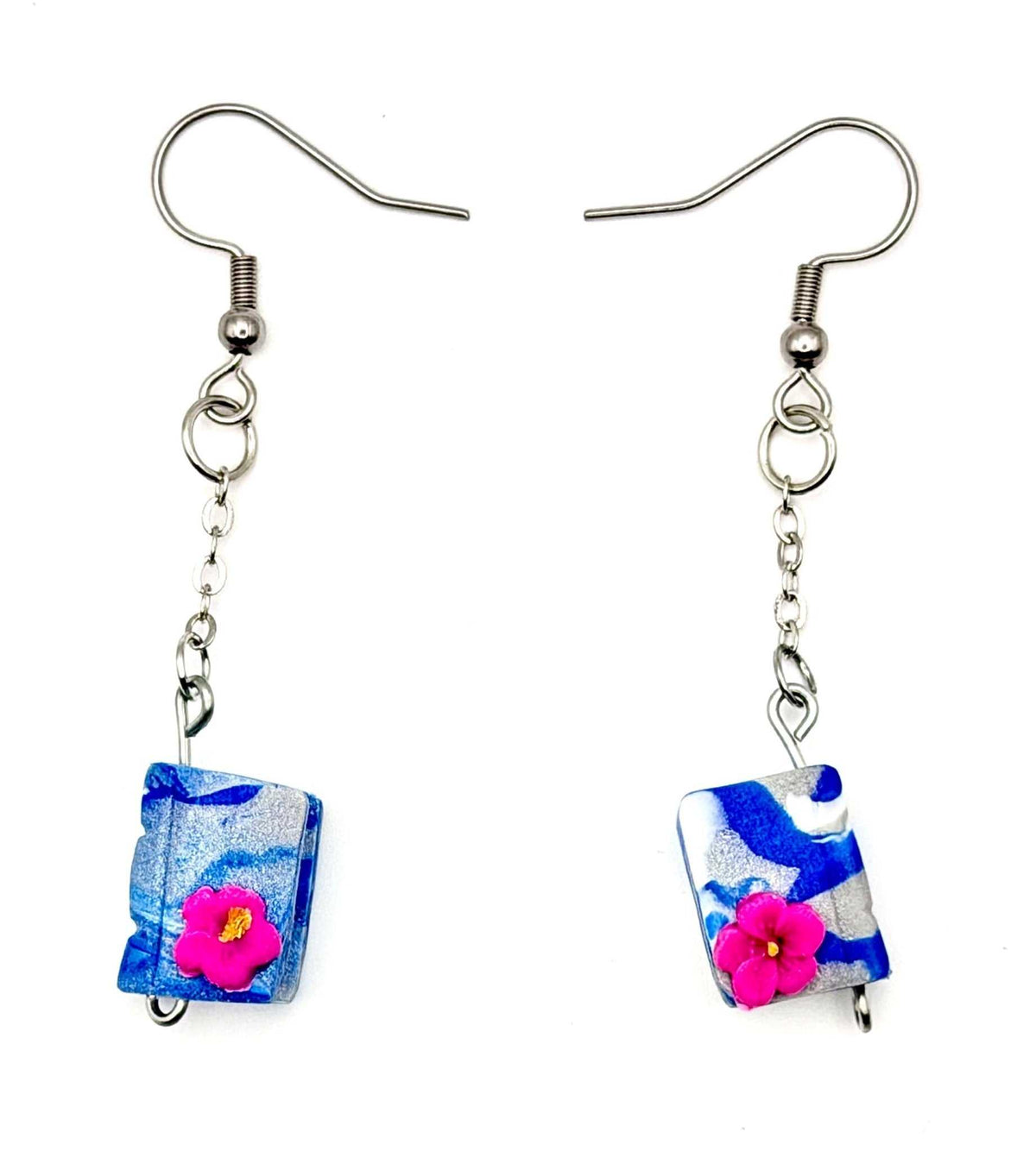 Blue Miniature Book Flower Earrings - Stella Luca Creations