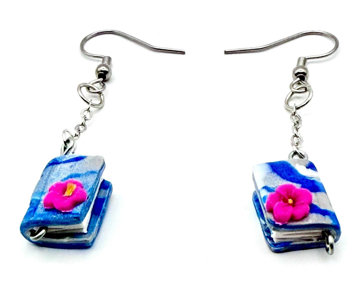 Blue Miniature Book Flower Earrings - Stella Luca Creations