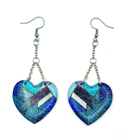 Turquoise & Blue Glitter Heart Earrings - Stella Luca Creations