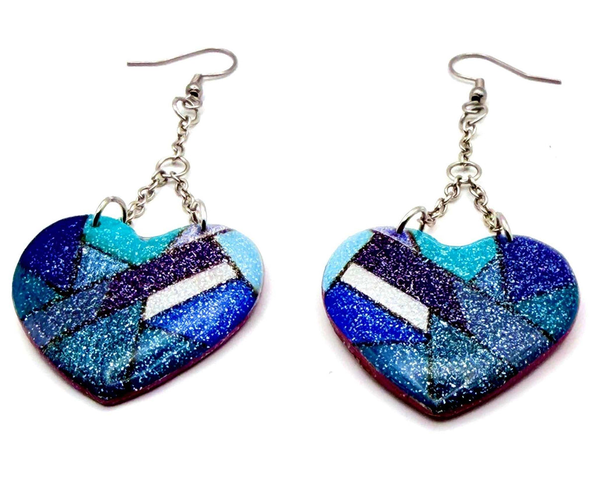 Turquoise & Blue Glitter Heart Earrings - Stella Luca Creations