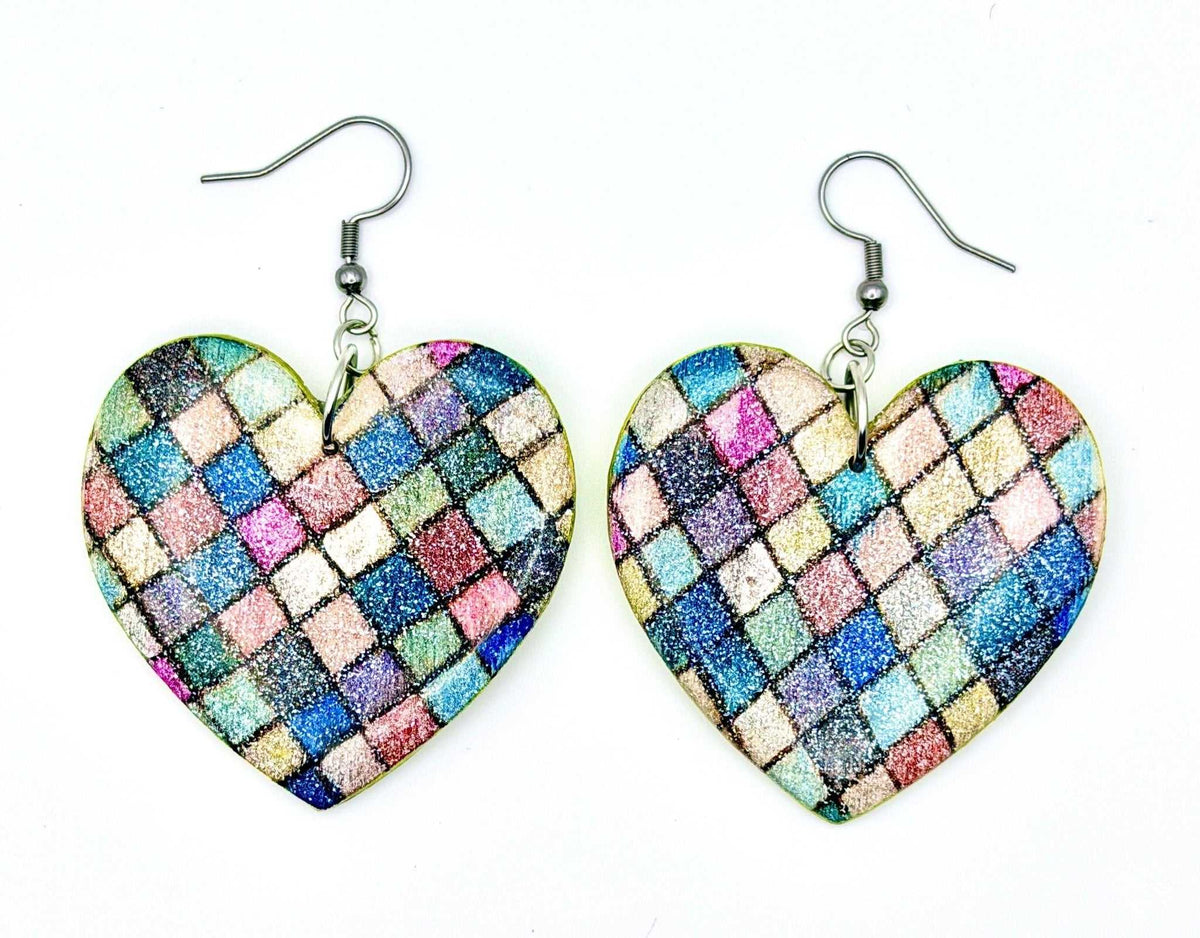 Colorful Glitter Heart Earrings - Stella Luca Creations