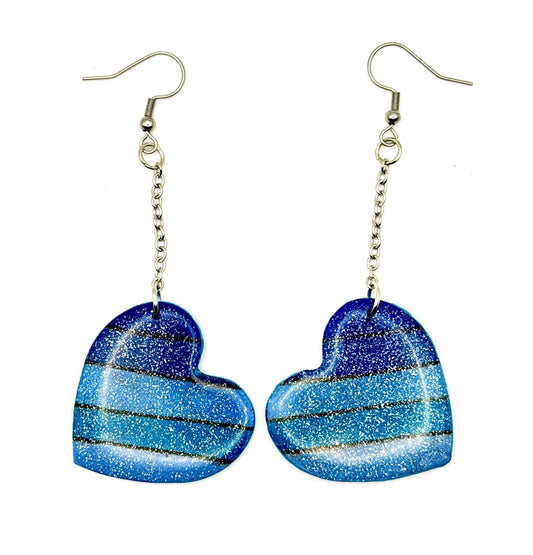 Blue Glitter Heart Earrings - Stella Luca Creations