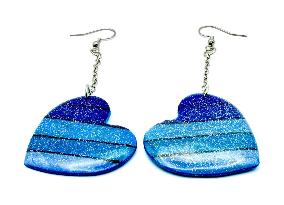 Blue Glitter Heart Earrings - Stella Luca Creations