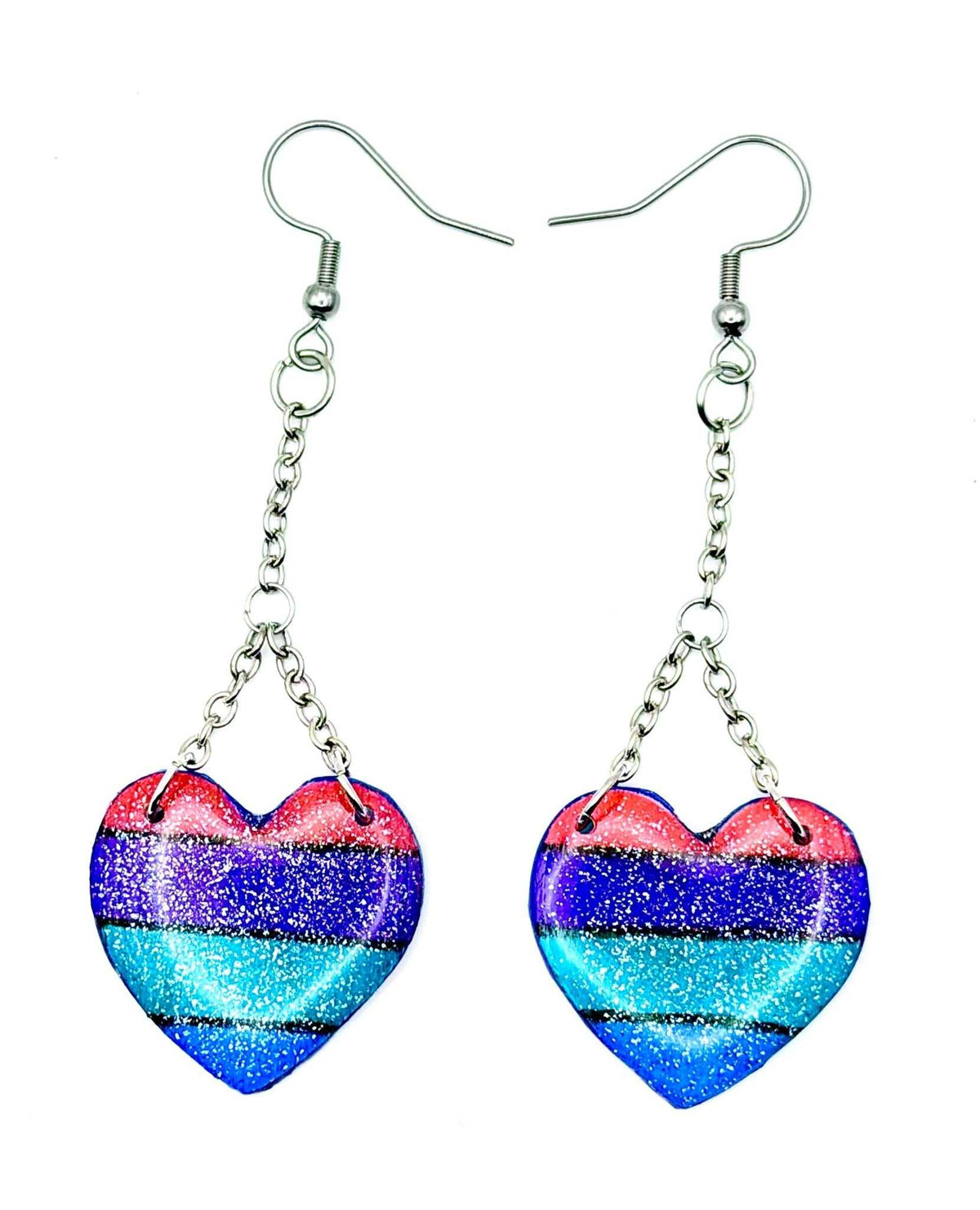 Rainbow Glitter Heart Earrings - Stella Luca Creations