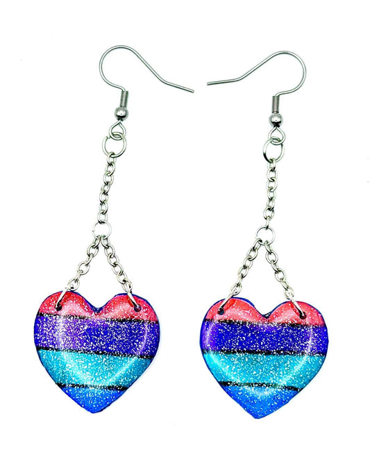 Rainbow Glitter Heart Earrings - Stella Luca Creations