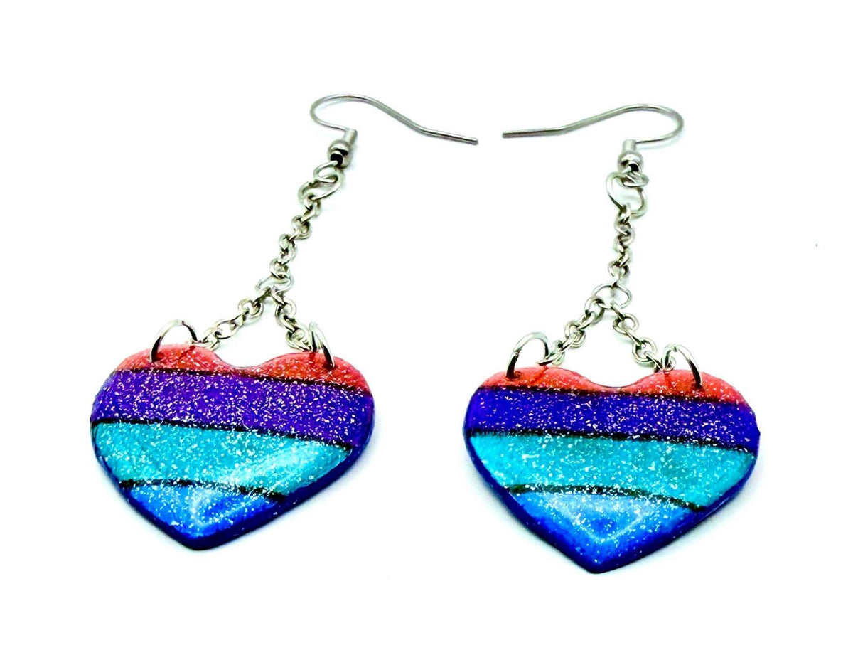 Rainbow Glitter Heart Earrings - Stella Luca Creations