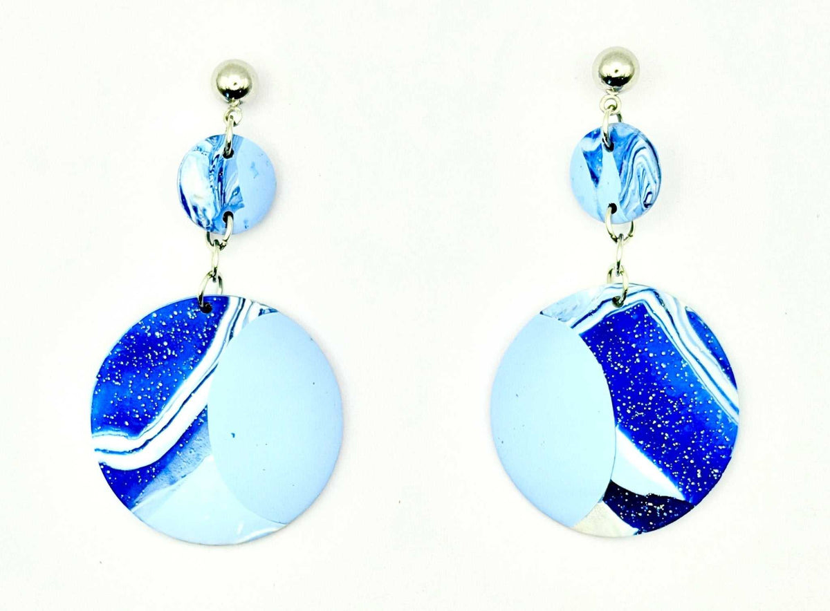 Blue & White Abstract Circle Earrings - Stella Luca Creations