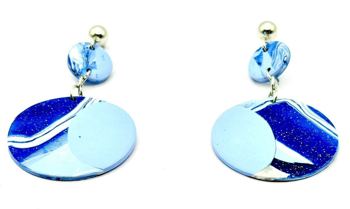 Blue & White Abstract Circle Earrings - Stella Luca Creations
