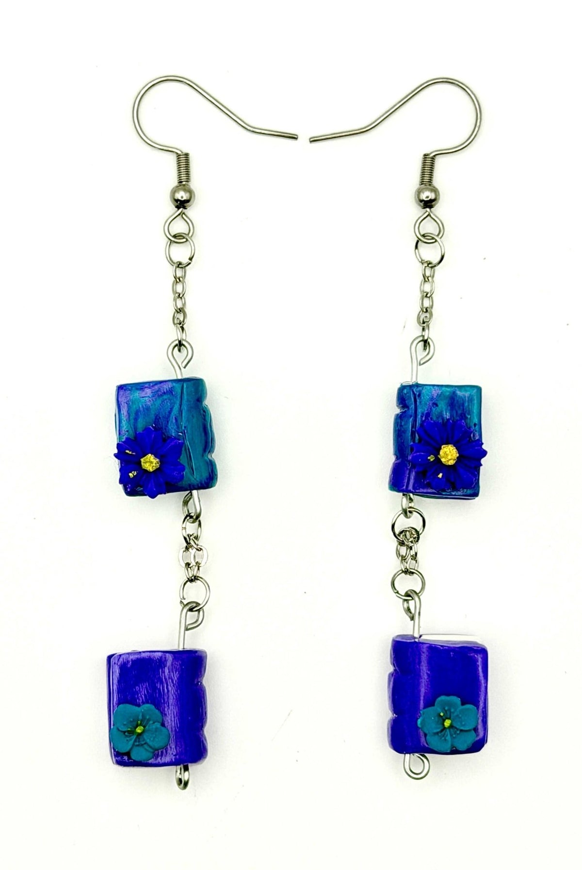 Purple and Blue Double Book Dangle Earrings - Stella Luca Creations