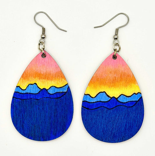 Hand Painted Mountain Sunset Earrings - Stella Luca Creations