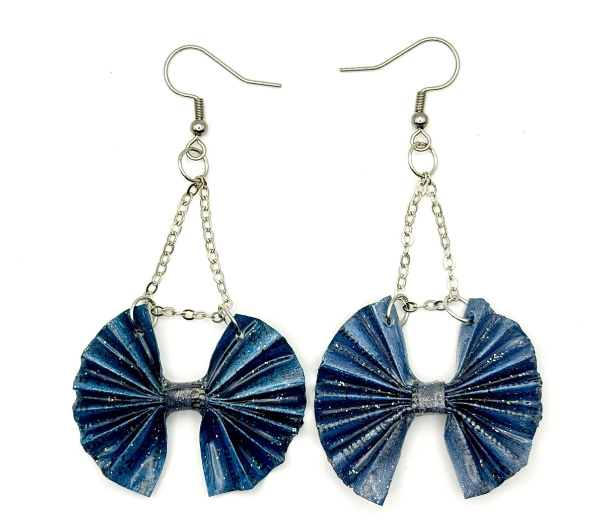 Blue Bow Page Earrings-Made from Upcycled Book Pages - Stella Luca Creations